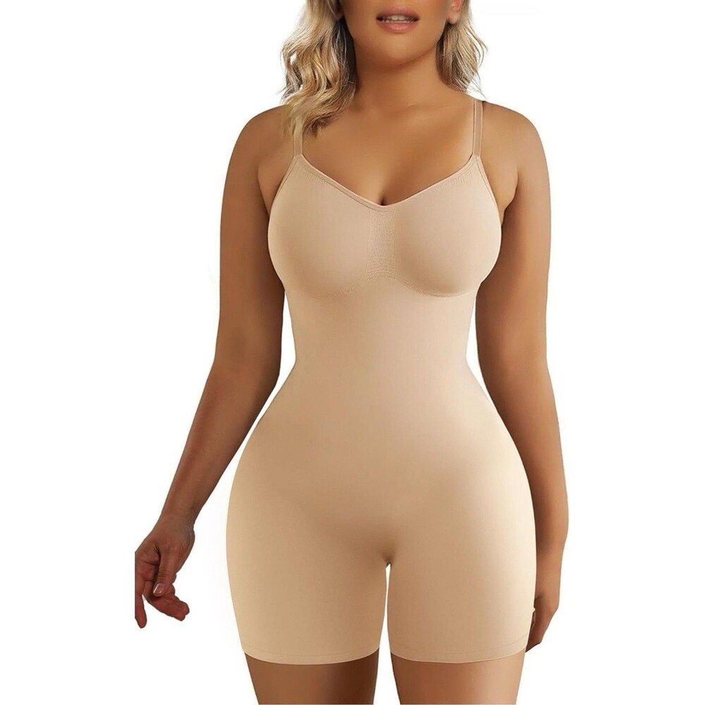 SHAPERX Women's Shapewear Tummy Control Body Shaper Seamless Bodysuit, Beige S/M